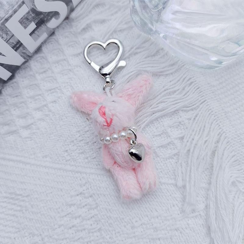 Key Holder for Students Heart Rabbit Keyring Phone Lanyard Mobile Phone Strap