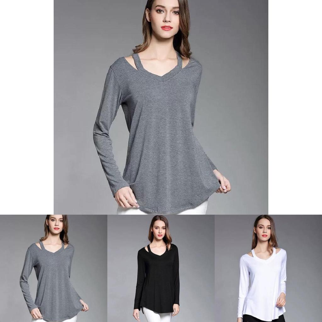 Simple Solid Color Off Shoulder Design Women Long Sleeved Top For Fall Comfort