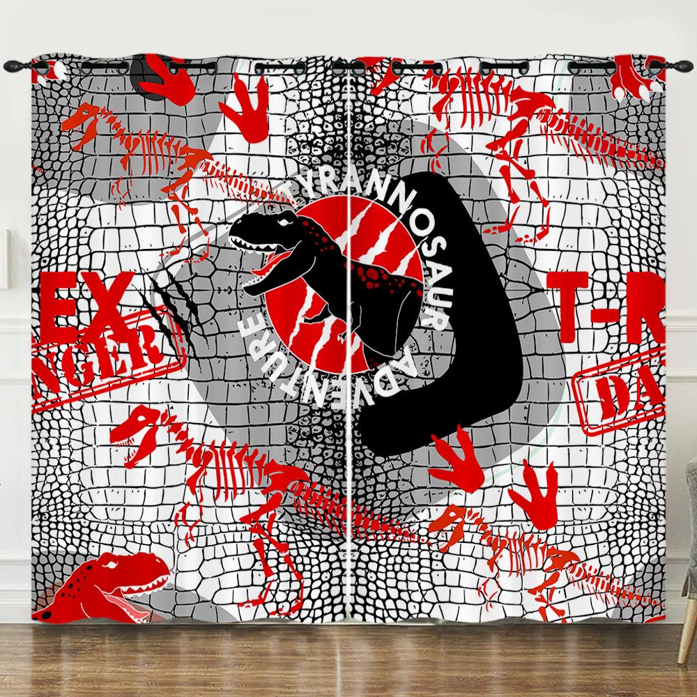 Curtain Dinosaur World 3D Digital Printing Blackout Curtain Punching