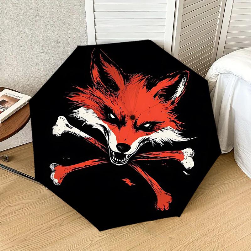 

1pc Fox Skull Automatic Folding Umbrella 8 Rib Iron Frame, Compact Portable Umbrella Suitable for Travel, Daily Use, Birthday, Women & Men Gift 092