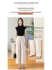 Tencel Leinen Weite Weiße Hose für Damen - Elastischer Bund, Gerade Neun-Punkt Lässig OL Professioneller Stil.