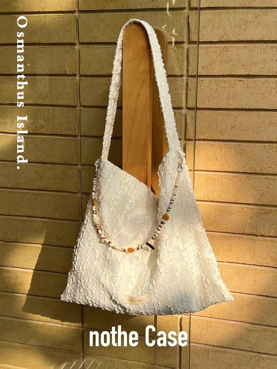 

Original Design guiyu Retro Beaded Shoulder Bag Literary National Style White Beaded Bag