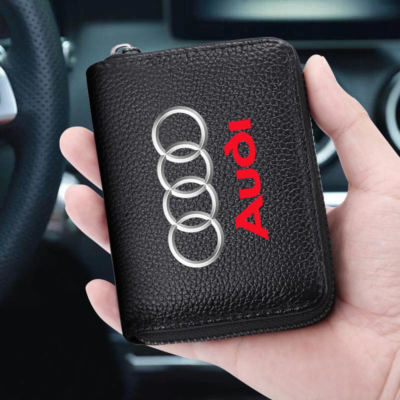 Leather Car Driver's License ID Card Bank Card Wallet Car Styling For Audi TT Q3 Q5 Q7 Q8 B5 B6 B7 B8 B9 Q7 8P 8V 8L A3 A4 A5 A6 A7 A8 8L R8