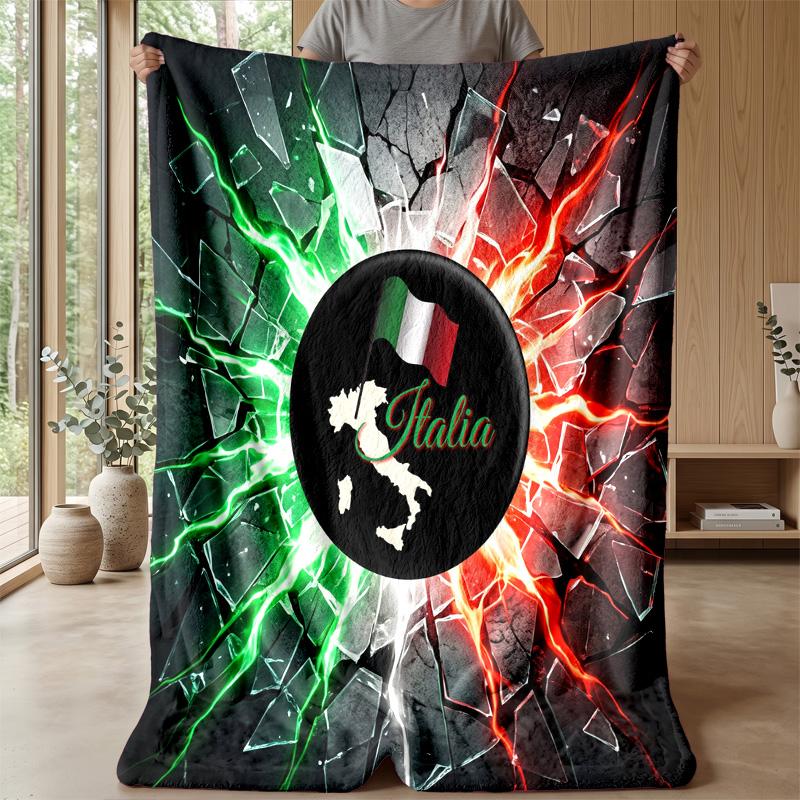 Italy Football Printed Flannel Blanket Skin Friendly Warm Decorative Throw for Indoor Couch Bed Daily Use