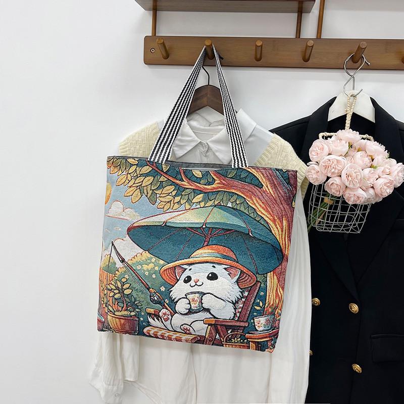 Artic National Style Canvas Tote Bag With Embroidered Butterfly For Daily Use