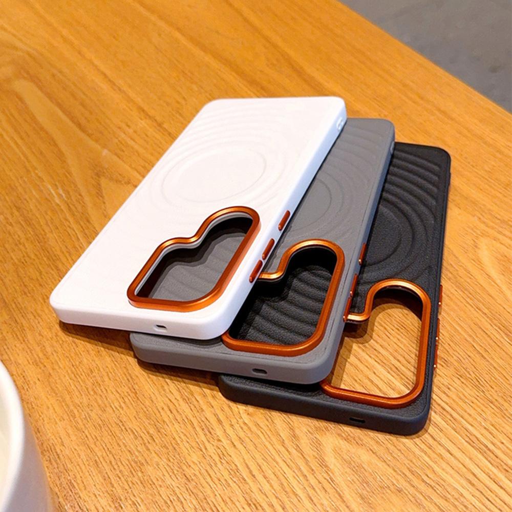 For Samsung Galaxy S26+ Magnetic Case Wave Texture PU Leather Coated PC + TPU Phone Cover