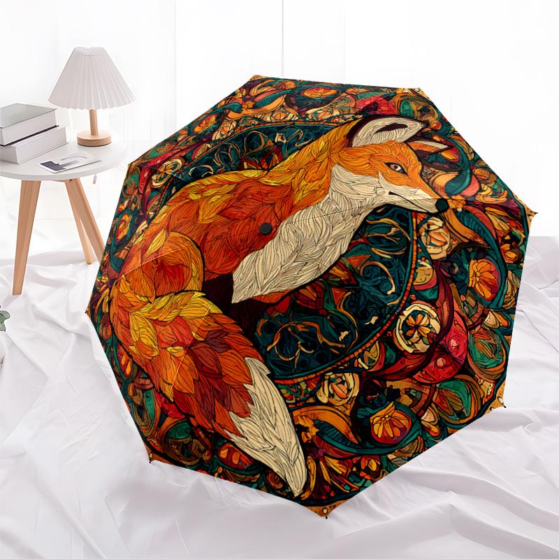 1 PC Automatic Folding Umbrella - Fox Pattern, Portable & Foldable Design with 8 Ribs, Christmas Birthday Gifts