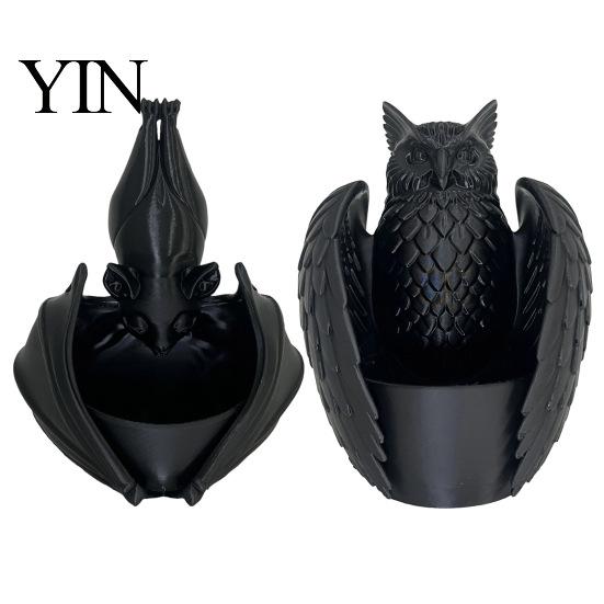 Halloween Garden Accessories Hanging Bat Plant Pot, 3D Printed Owl Planter, Whimsical Porch Decor Gothic Holder for Trailing Vines, Home Balcony