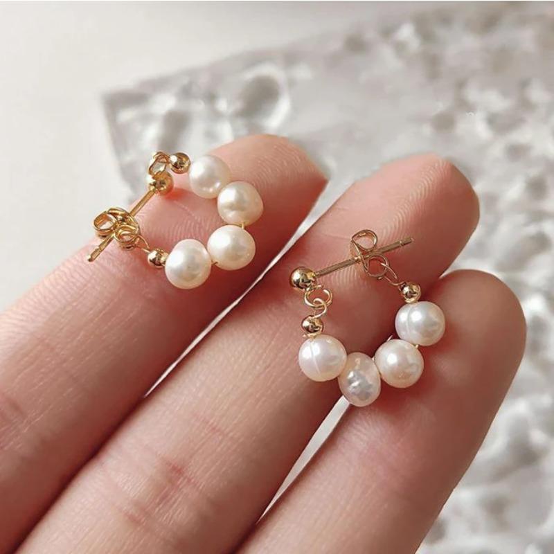 Gold Freshwater Pearl Copper 14k Gold Plated Stud Earrings For Women Fine Jewelry Trendy Accessories