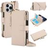 Etui Portfel Skórzany z Miejscami na Karty i Zamkiem Błyskawicznym Etui Klapka na Telefon dla IPhone 17 16 15 14 13 12 11 Pro Max Plus Promax 16e Pierścień Smycz Portmonetka