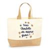 Jute Tote Bag - PLANETEE - Charlotte - Natural Jute - Print "Charlotte She's Amazing!"""" - Made In France"""