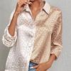 QICED Women's Spring Summer Lapel Open Button Leopard Print Jacquard Shirt Temperament Commuter Long Sleeve Shirt