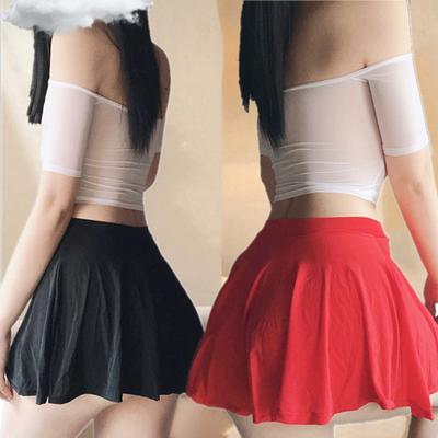 Kadın A-Line Pilili Mini Etek Şeffaf Kısa Etekler Gecelikler Pileli Etek Seksi Kostüm