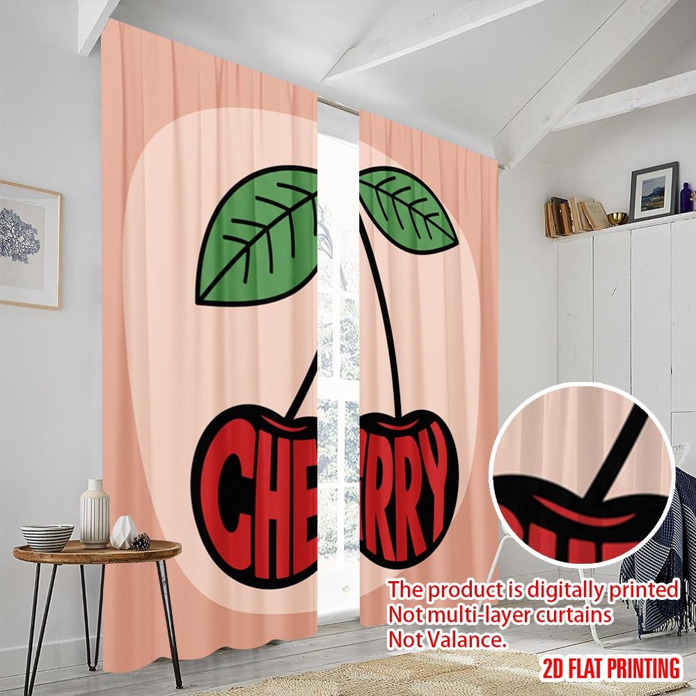 2pcs 2D Flat Printing Curtains Cherry Fruit Polyester Without Electricity Party Decorations Perfect for All Season Celebrations