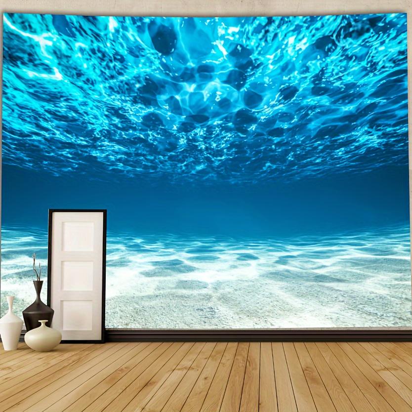 VIKAMA Deep Sea Light and Shadow Tapestry Wavy Gradient Blue Living Room Sofa Wall Meditation Ocean-Inspired Home Decor