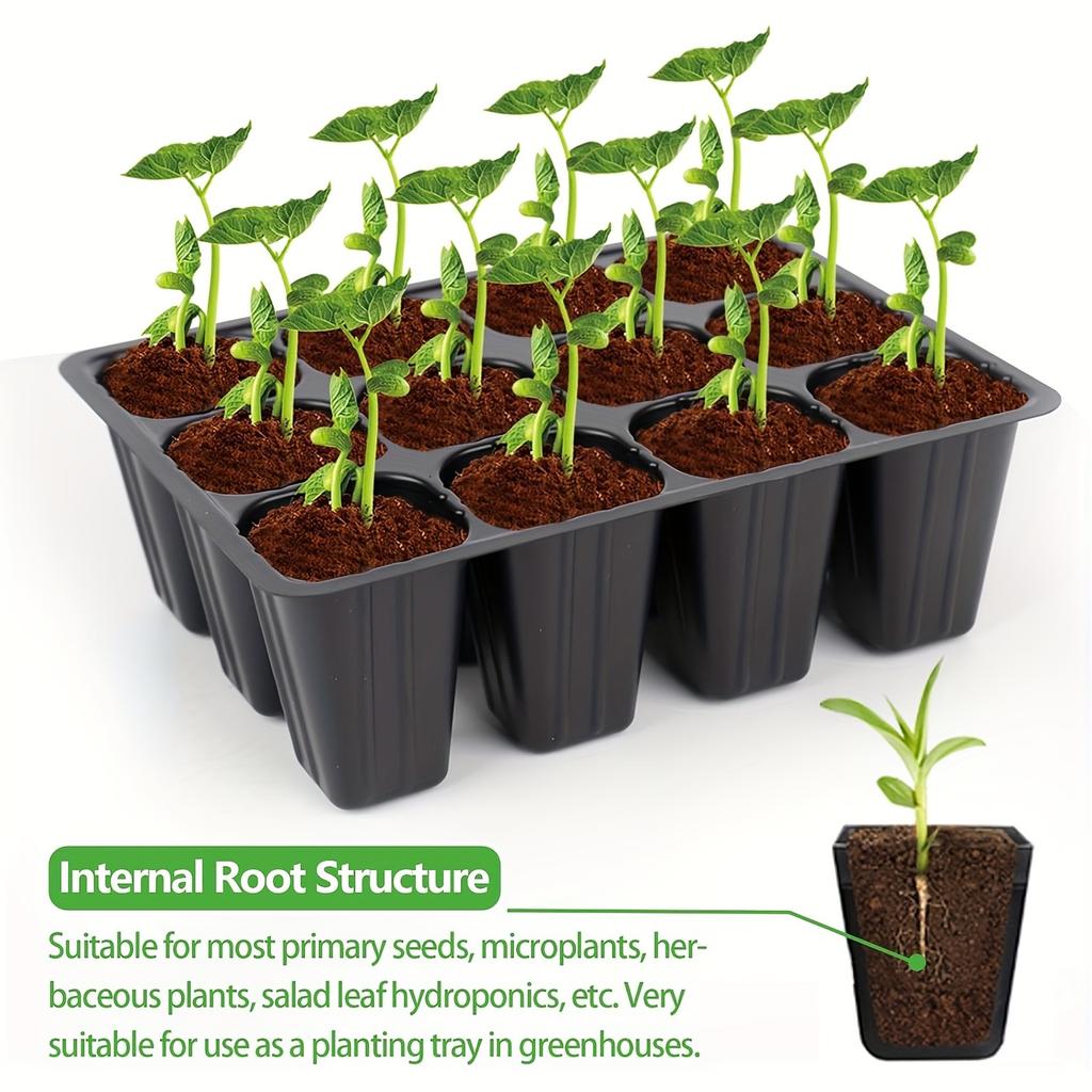 10 Stück Schalen mit jeweils 12 Zellen, konzipiert für die Wiederverwendung als Anzuchtschalen, mit Einsätzen für die Gartenpflege mit Drainagelöchern,