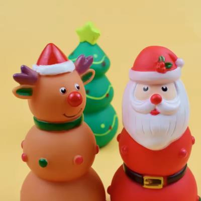 Christmas Themed Pet Squeaky Chew Toys Santa Tree Elk Design Durable Latex Rubber Teething Toys for Dogs And Cats Teeth Grinding