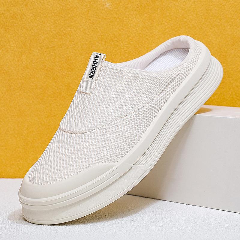2025 Autumn New Mesh Breathable Men's Half Slippers Trendy Versatile Slippers Men's Shoes Youth Bag Head Drag