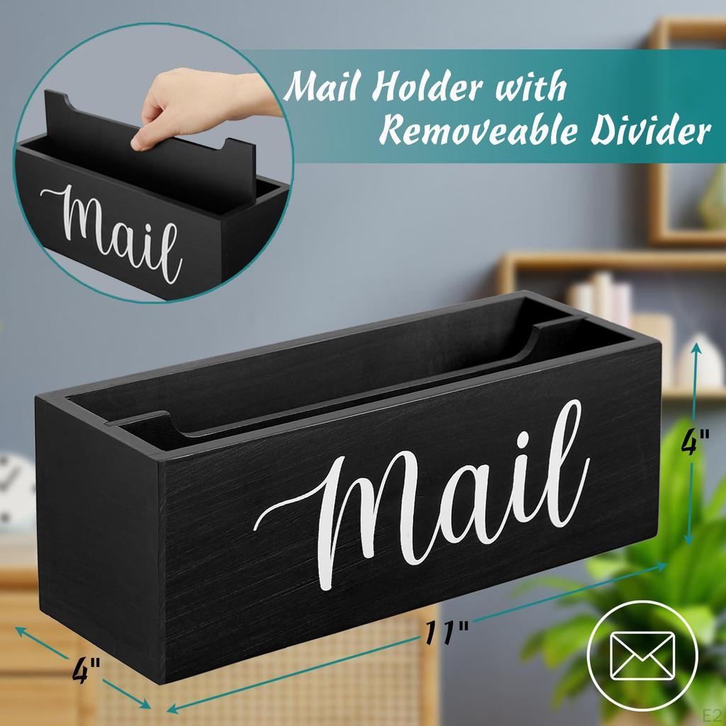 Mail Holder Box Envelope Bill Holders Wood Basket Mails Organizer Countertop, Letter