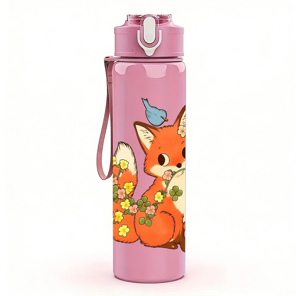 1PC Floral Autumn Fox Art 750ml Color Plastic Sports Water Bottle Leakproof Flip Straw Lid Suitable for Sports Office Home Use