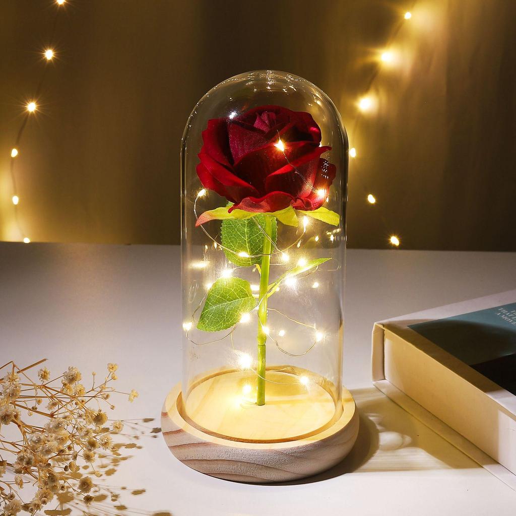 Eternal Rose Night Light: Glass Dome Gift for Christmas, Valentine's Day, or Qixi Festival