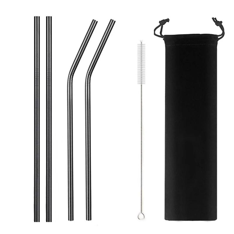 Mixing Color Reusable Metal Drinking Straws 304 Stainless Steel Straw Set with Cleaner Brush Bar Drinkware Party Accessory
