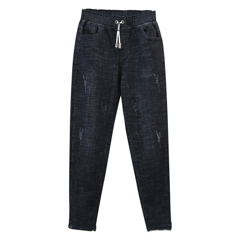 Padded and Thickened Plus Size Jeans Harem Pants Women's Fall Elastic High Waist Casual Pants Jeans with Carrots Comfort Waist Pants