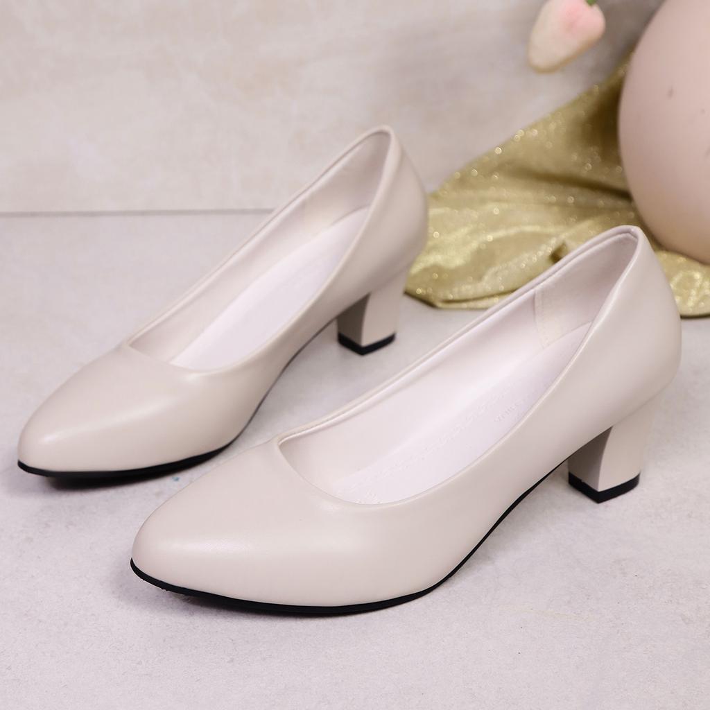 Dames Pumps Lente en Herfst Leer Hoge Hak Enkele Schoenen Dames Lage Hak Puntige Neus Designer Hakken Dames Zapatos De Mujer