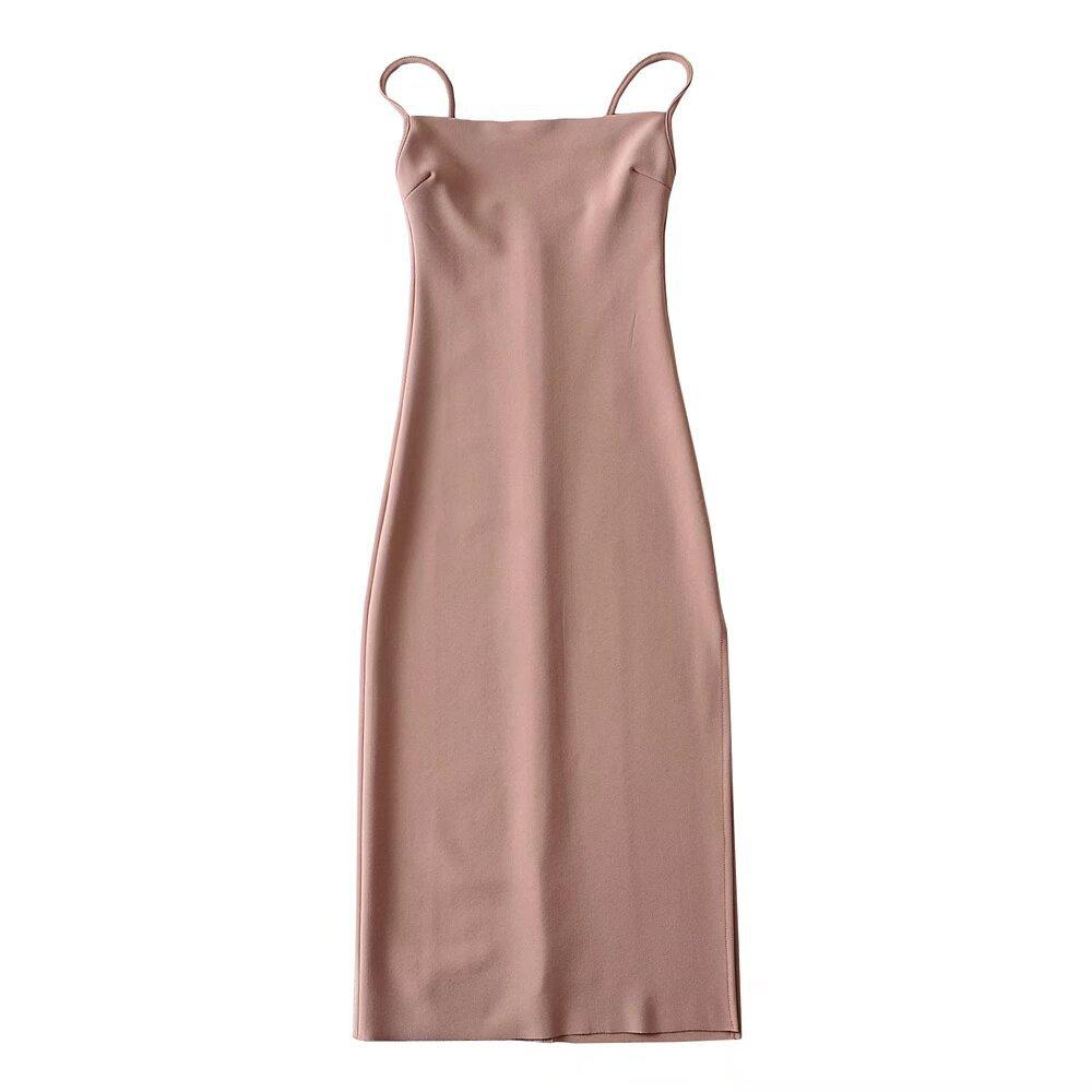 Kendou French sexy one-word collar high waist slim side split suspender medium and long dress hip skirt women