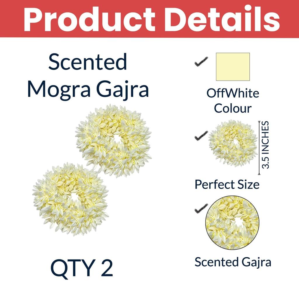 RSINC Scented Mogra Gajra Hair A Fake Gajra Scrunchies Rubber Band - Premium & Voluminous, White Pack of 2 Mogra Gajra Hair Accessories