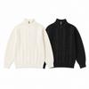 Unisex Chunky Cable Knit Half-Zip Turtleneck Sweater Fall Warm Acrylic Pullover In Beige Coffee