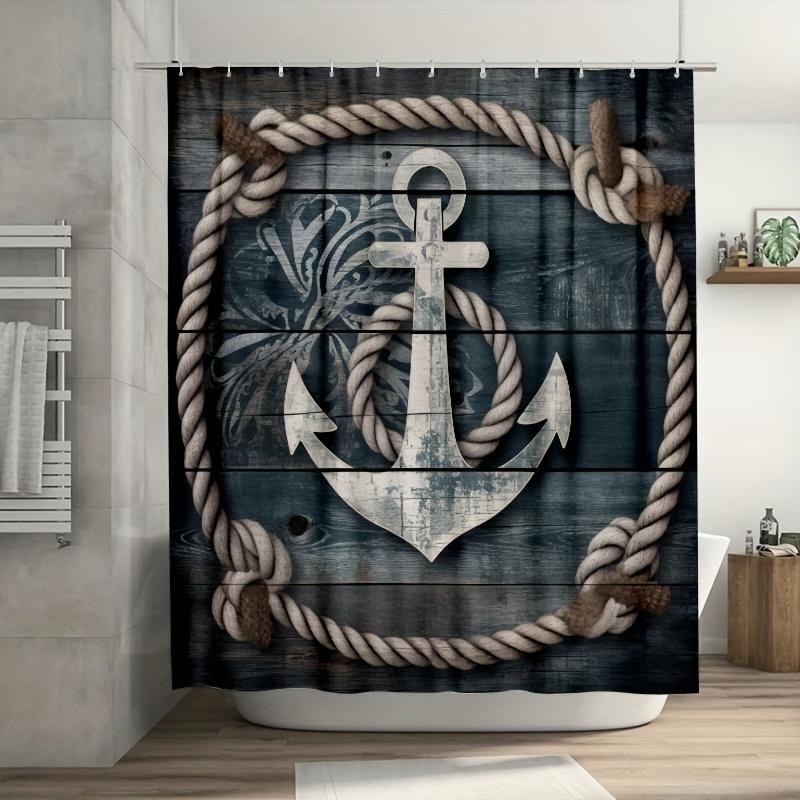 Nautical Anchor and Rope Shower Curtain , Durable Polyester, Machine Washable, with Hooks, Marine-Themed Bathroom Decor