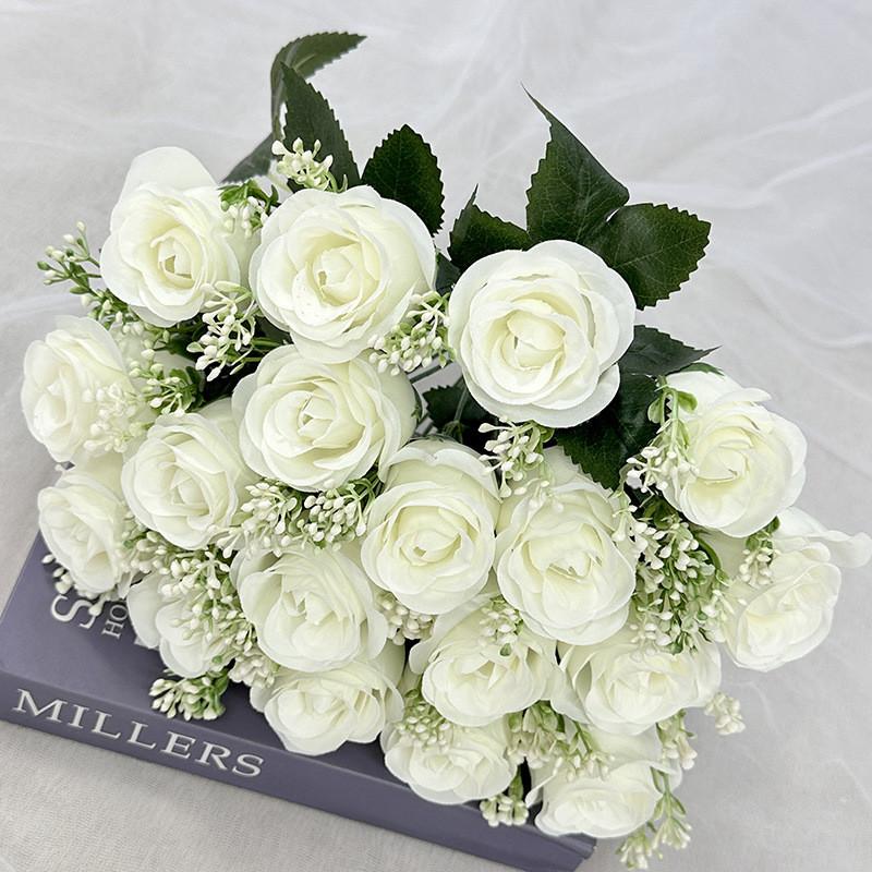 18 Heads Artificial Rose Flower Cluster For Hotel Lobby And Wedding Celebration
