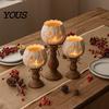Indoor Fall Mantel Decor Rustic White Pumpkin Tealight Candle Holder Set, Farmhouse Halloween Tea Light Decorative Lanterns for Autumn Holders Decor,