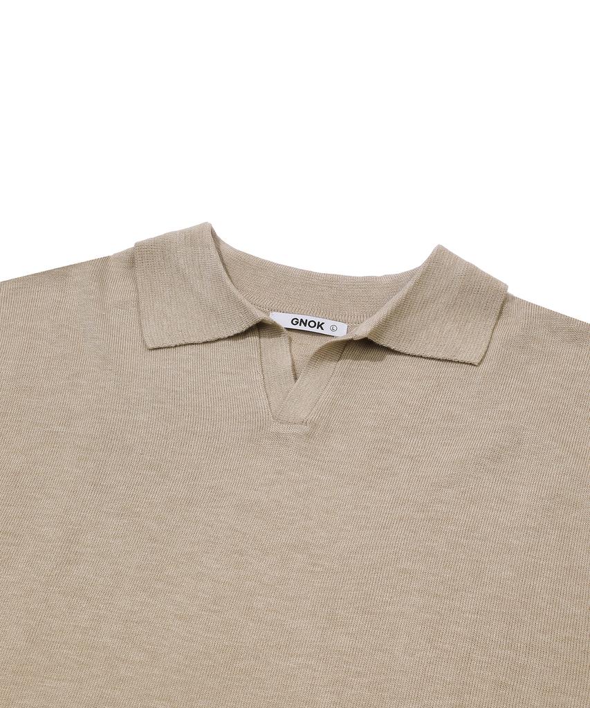 GNOK Silk Collared Short Sleeve Knit [Beige]