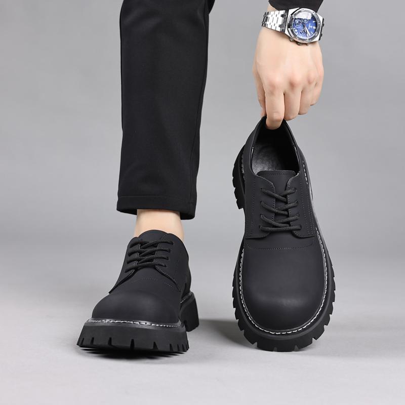 Fashion Men Shoes Black Fashion Business Leather Shoe Platform Oxfords Anti-slip Thick Tottom Male Derby Shoe New Male Outdoor Footwear