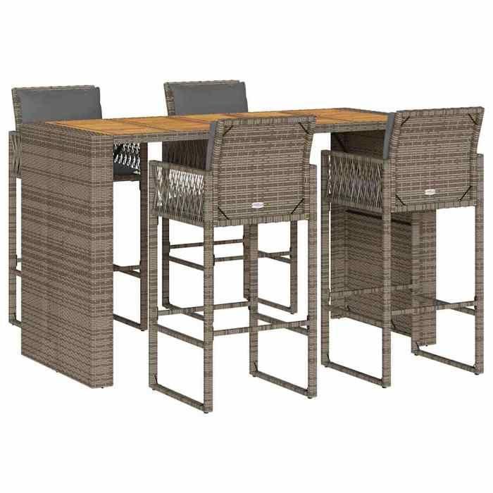 VidaXL Ensemble de bar de jardin 5 pcs avec coussins gris poly rotin 3328903