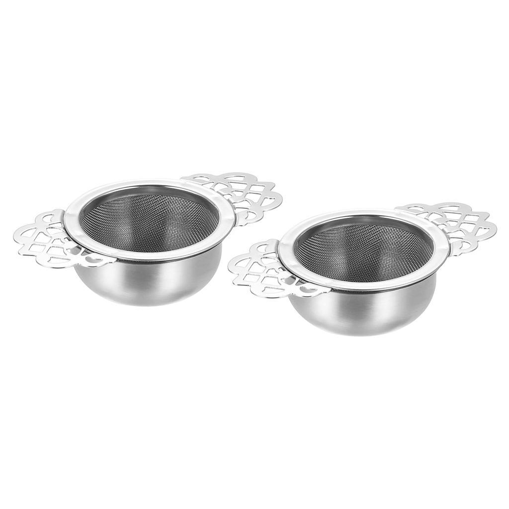uxcell 2-Piece Tea Infuser Filter and Drip Bowl, Loose Tea Steeper, Stainless Steel Tea Strainer for Loose Leaf Tea, Silver