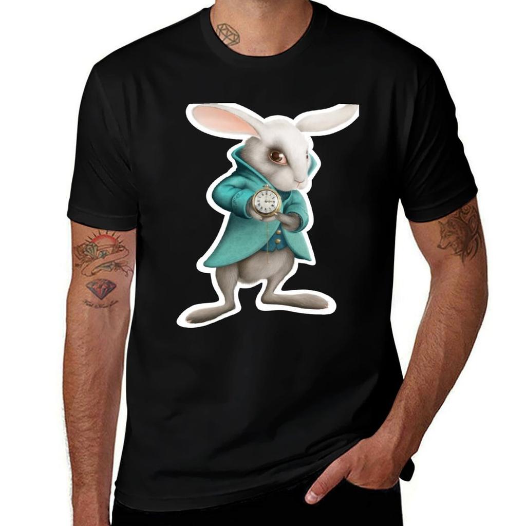 Wit konijn met klok T-shirt Anti-Pilling Casual T-shirt