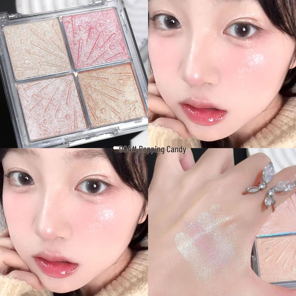 FAMOTY 4-Color Super Sparkle Highlighter Palette: Crystal Clear Glitter for Contouring & Under-Eye Brightening.