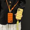 Fashion Down Jacket Lanyard Crossbody Case for iPhone 17 16 15 Pro Max 14 Plus 13 12 11 Air X Xr Xs Long Strap Solid Color Cover