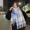 New Autumn and Winter Scottish Style Extra Long Wool Warm Outer Fringed Shawl Soft Plaid Scarf for Women