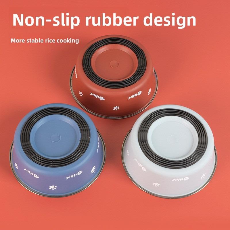 New Double-layer Thickened Floor-absorbing Dog Bowl with Anti-slip Feature - Pet Bowl Made of Stainless Steel, Suitable for Dogs and Cats