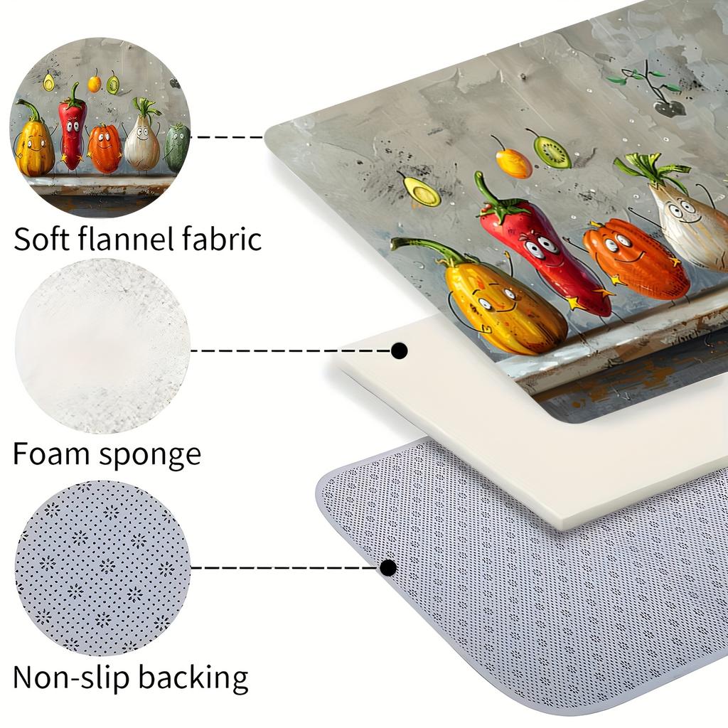 Vegetable Character Design Long Kitchen Mat, Non Slip Floor Mat for Entryway Hallway Bathroom and Laundry Room, Home Decor