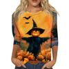 Women's Halloween Print Three-Quarter Sleeve Round Neck Casual T-Shirt Top