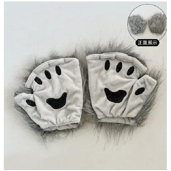 Rukavice s vlčí tlapou Faux Fur Kočičí bezprsté palčáky Zimní teplé Cosplay Halloweenské maškarní party Kostýmní doplňky