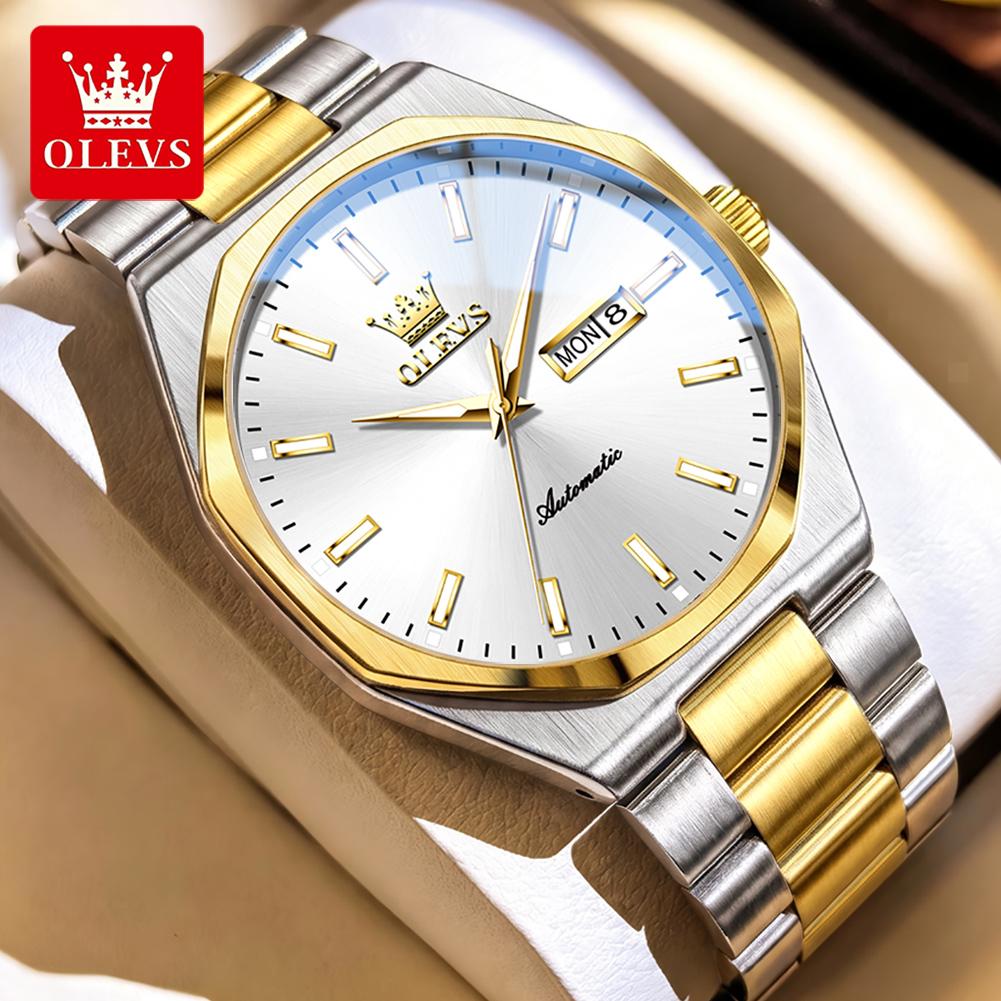 OLEVS New Automatic Man Watch Original Stainless Steel Auto Date Waterproof Luminous Brand Mechanical Watches for Men Gifts 6786