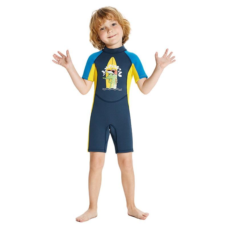 2.5MM Children s Diving Suit One-piece Short-sleeved Warm Middle Snorkeling Surfing Swimsuit S синий