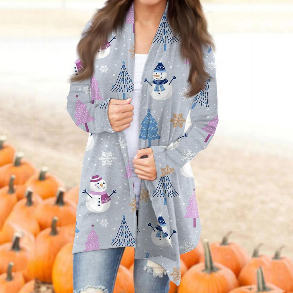 Damen Herbst Strickjacke Frauen Druck Langarm Vorne Strickjacke Top Leichte Mode Casual Jacke