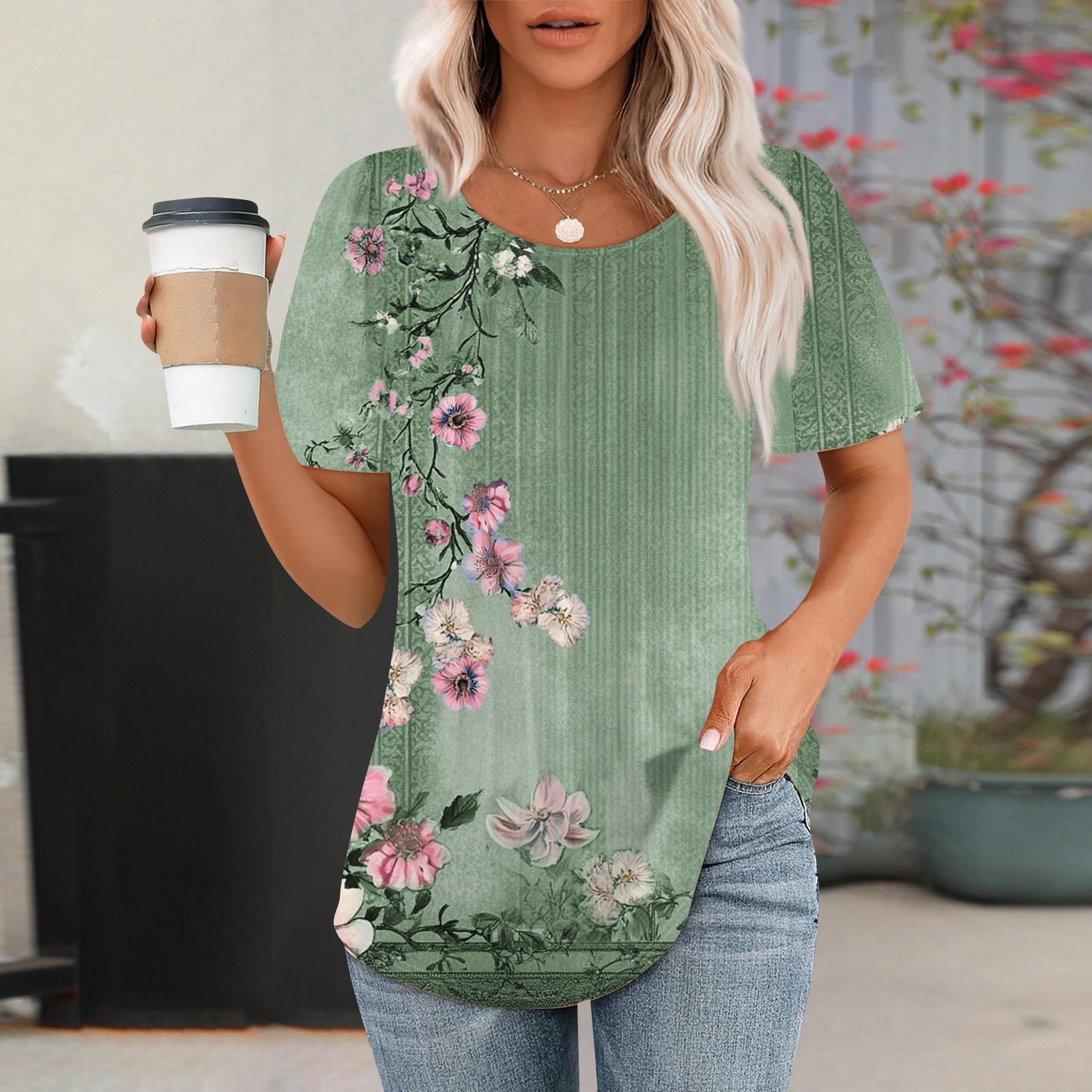 

Жіноча модна повсякденна плісирована футболка з круглим вирізом і принтом з короткими рукавами XL зелений